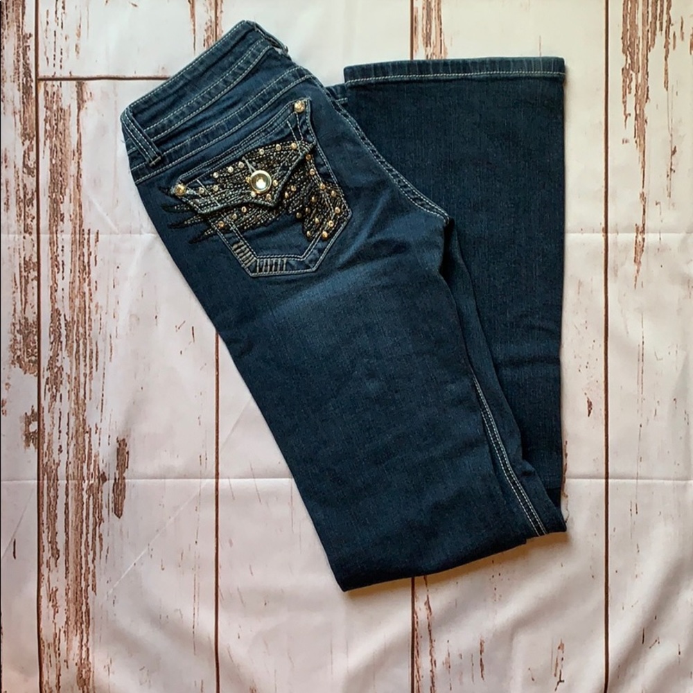 LA Idol Bling Detail Boot Cut Jeans